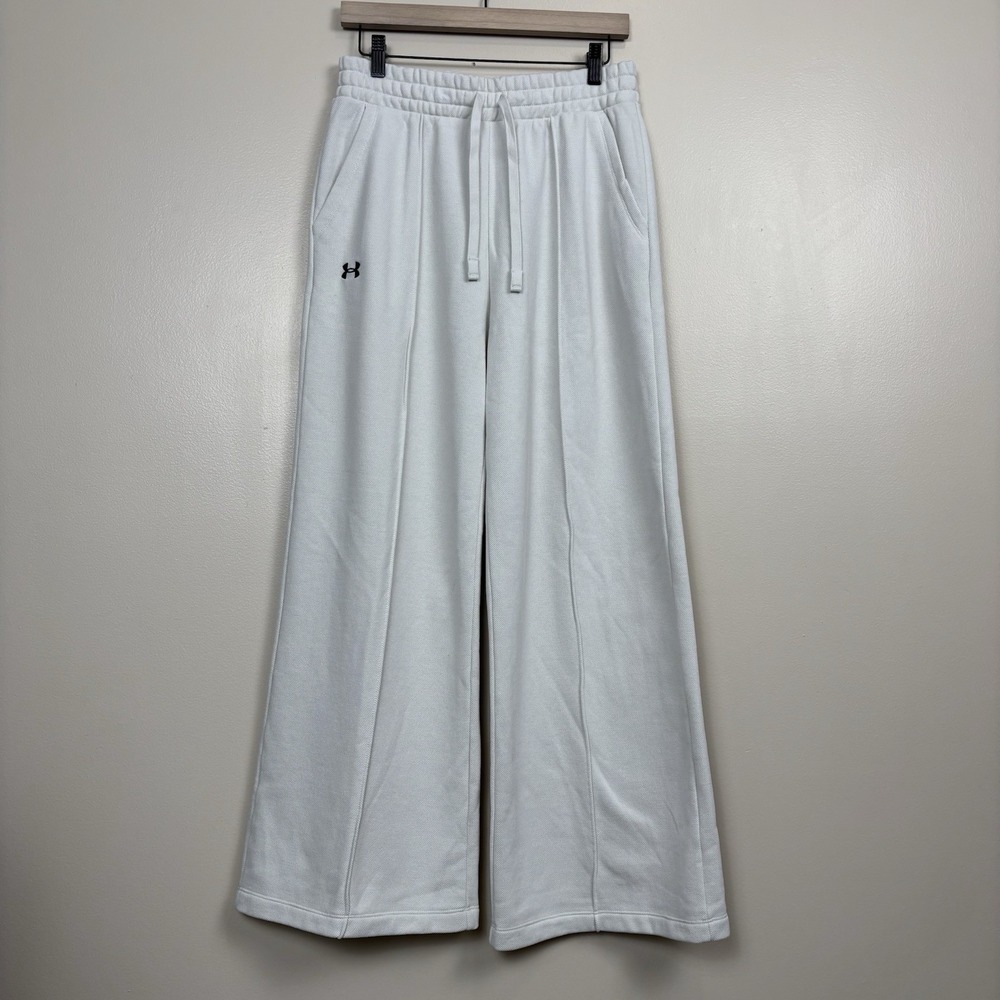Under Armour Pants Womens X-Large Ivory Rival Fleece Textured Loose Fit Wide Leg